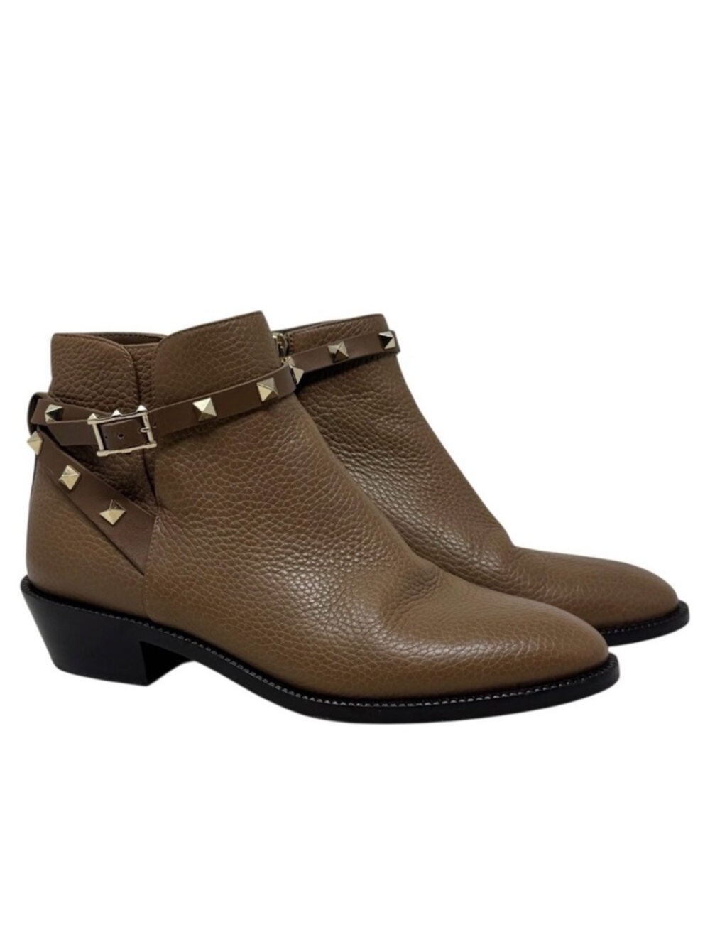 Valentino Garavani brown Rockstud Pebbled Leather ankle boots booties size 37 7